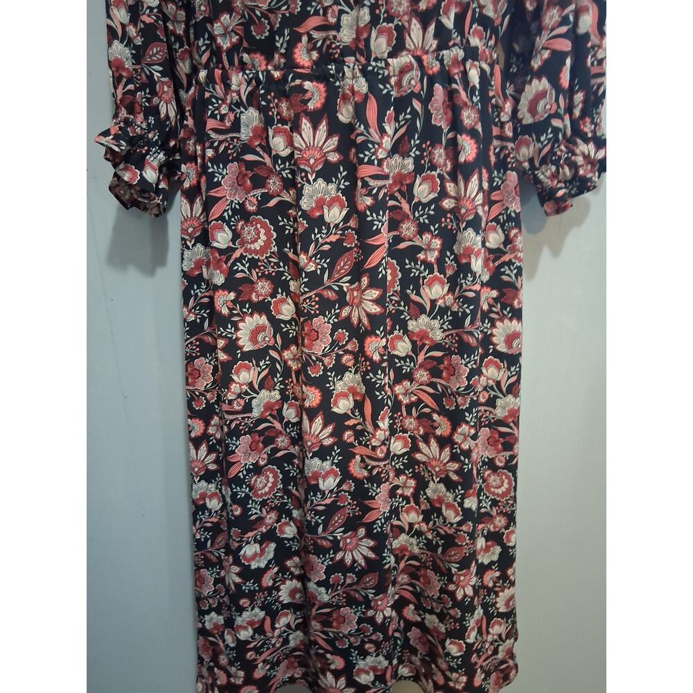 Talbots Dress Medium Long Floral Cottagecore Ruffled Neck & Sleeve Garden Party - Picture 4 of 13
